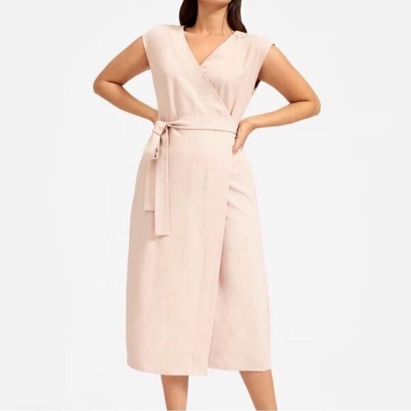 NEW Everlane The Japanese GoWeave Sleeveless Wrap Midi Dress Pink 4 - Picture 2 of 5
